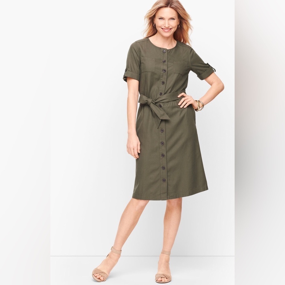 Talbots|Fluid Twill Shirt Dress In Olive,Nwt Size 6cotton, Rayon Blend